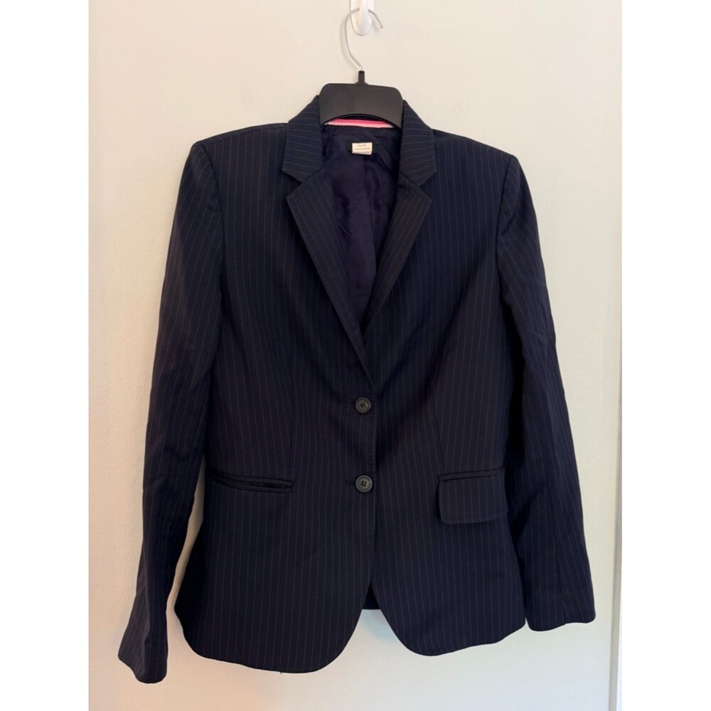 J. Crew Wool Blend Pinstripe Blazer Size 6 Navy Tailored Jacket Y2K